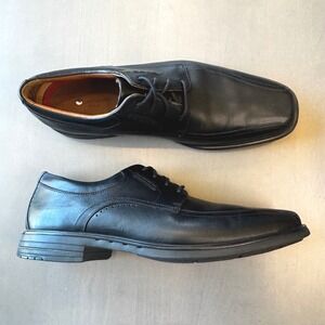 Clarks Unstructured Men 10.5‎ M Black Leather Square Toe Lace Up Oxford Comfort